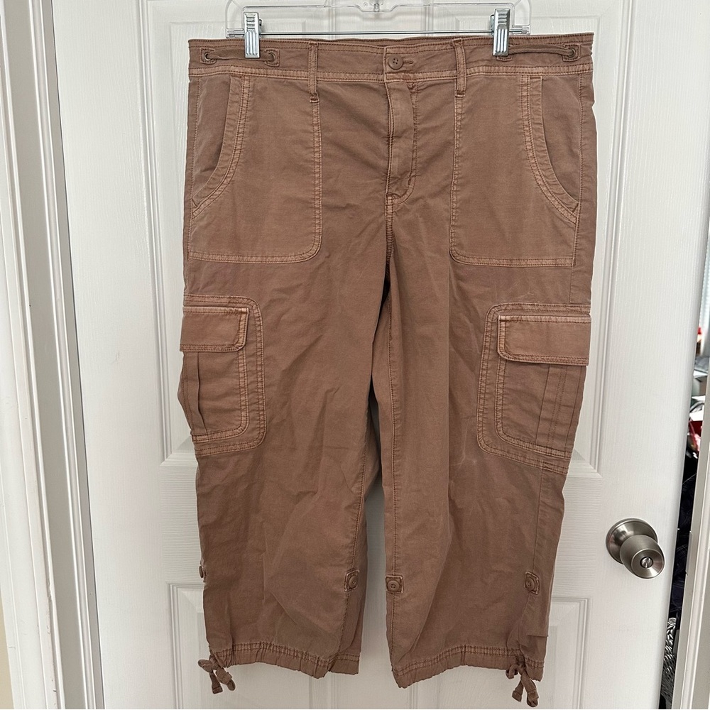 Women’s American Eagle Outfitters Tan Cropped Adjustable Cargo Pants GUC Sz:14
